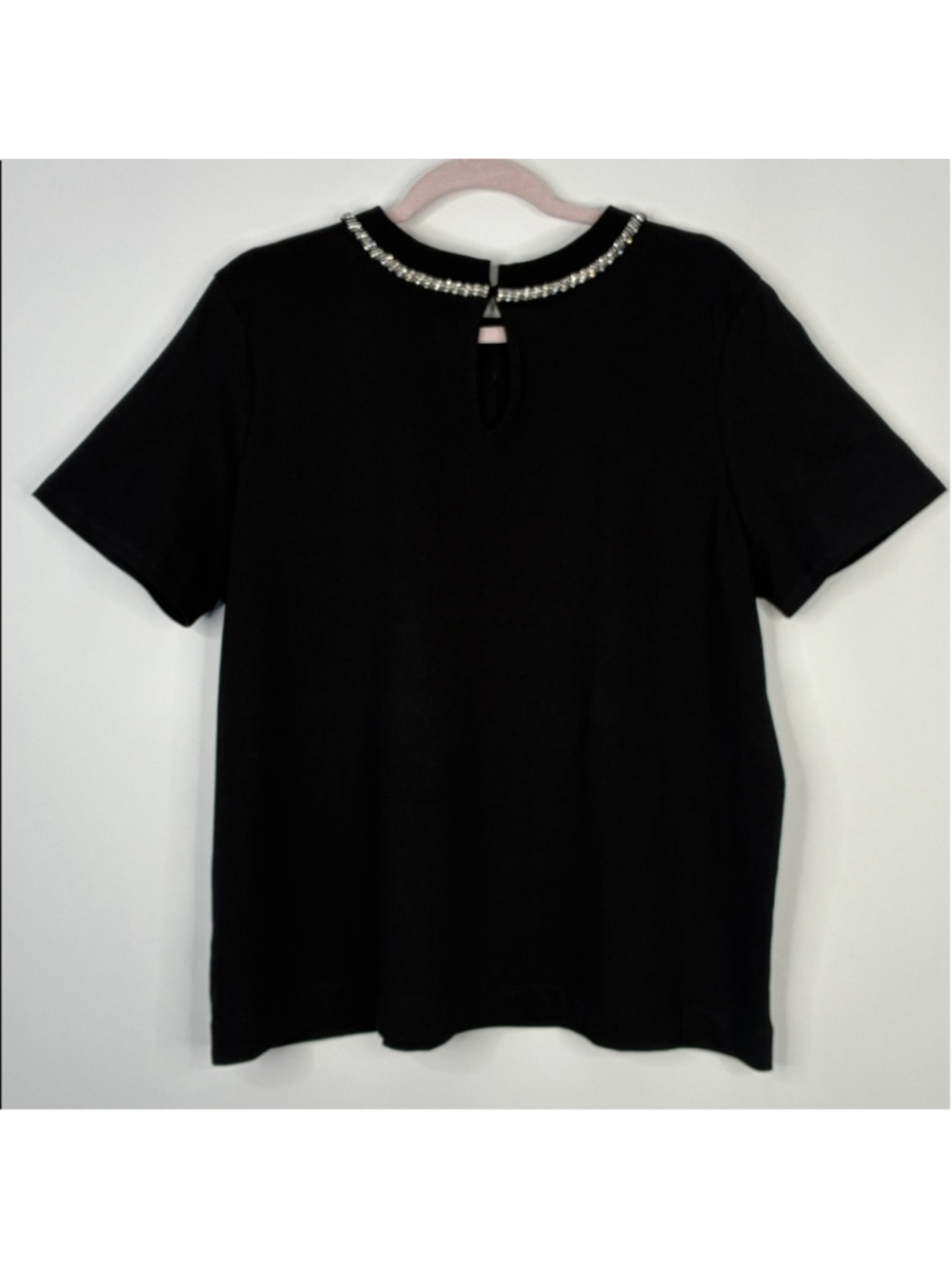 Anthropologie Mave Rhinestone Tee Black with Rhinestone Bow Detail Size L #0043 - Picture 8 of 17